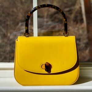 Edie Parker Yellow Shoulder Bag with Tortoise Handle
